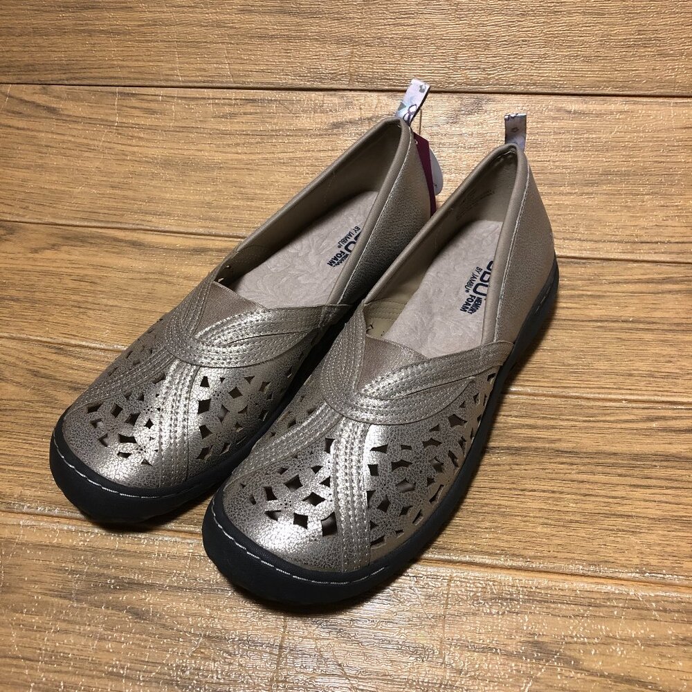 JBU women memory foam metallic color leather  slip on shoes, 11
